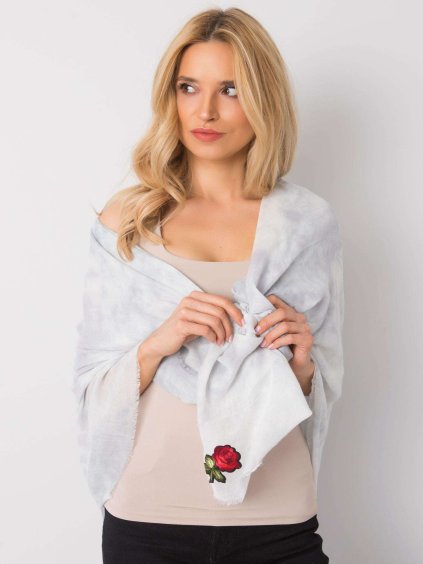 Bielo-šedá šatka s výšivkou