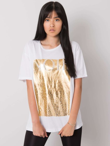 Biele dámske tričko so zlatou potlačou