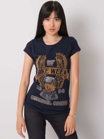 Tmavo modré dámske tričko s kamienkami