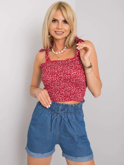 Červený vzorovaný prešívaný top