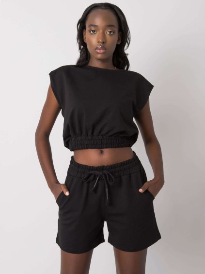 Čierna dámska krátka súprava topu a šortiek