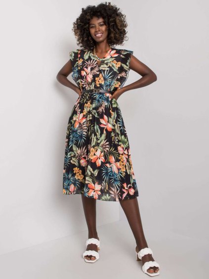 Čierne kvetinové šaty s plisovanou sukňou