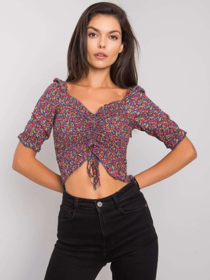 Modrý kvetinový top so stiahnutím