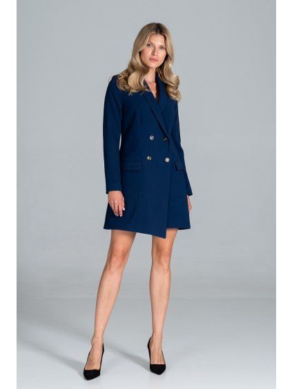 Tmavomodré šaty v štýle saka