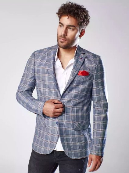 Tmavomodré pánske kárované sako