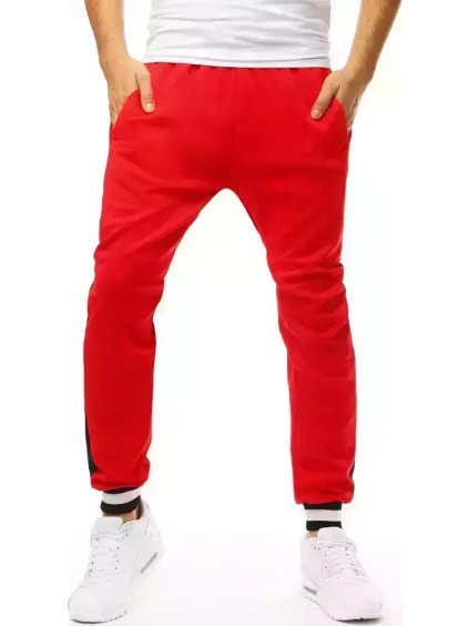 Červené pánske tepláky s čiernym pruhom