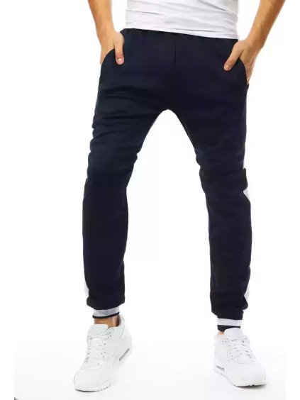 Tmavomodré pánske tepláky s bielym pruhom