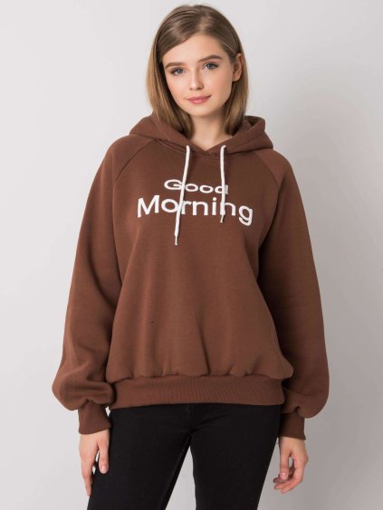 Hnedá mikina s nápisom a kapucňou