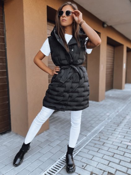 Čierna dámska prešívaná dlhšia vesta