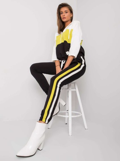 Farebná komplet mikiny a nohavíc - smotanová / limetková / čierna