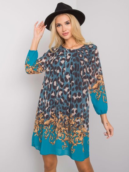 Tyrkysové šaty s farebnými vzormi