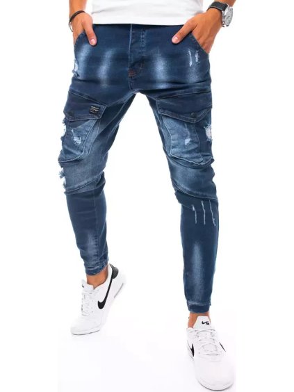 Modré tieňované džínsy s dierovaním