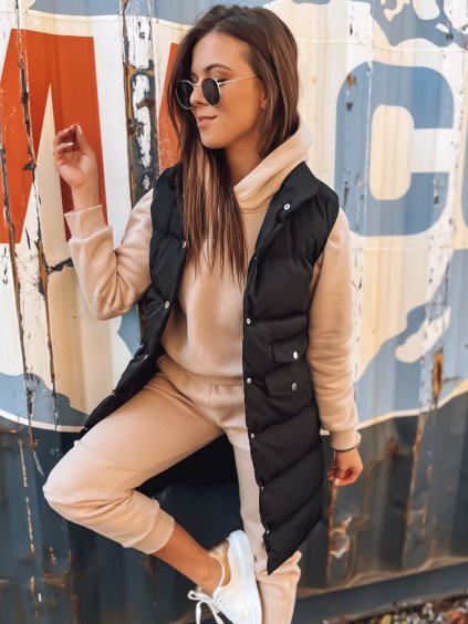 Čierna dámska prešívaná zimná vesta