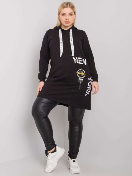 Čierna mikinová tunika s potlačou na šnúrkach kapucne