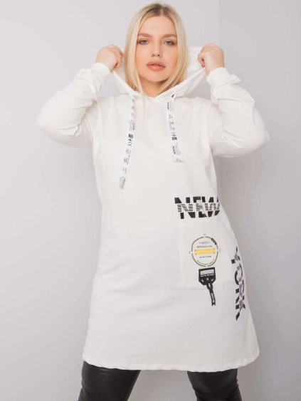 Smotanová mikinová tunika s potlačou na šnúrkach kapucne