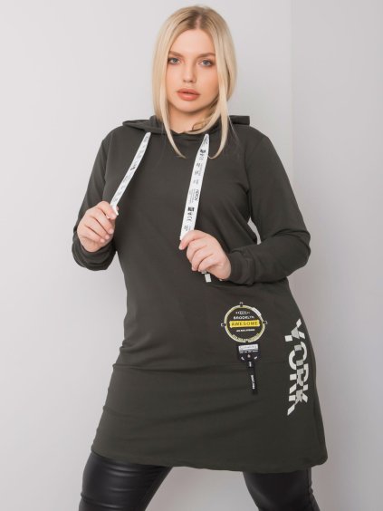 Khaki mikinová tunika s potlačou na šnúrkach kapucne