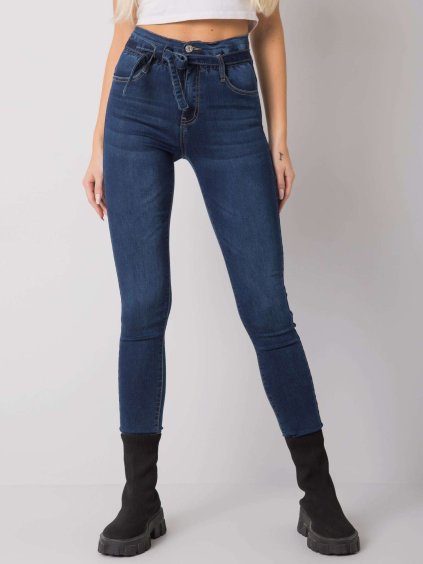Tmavomodré dámske džínsy s opaskom