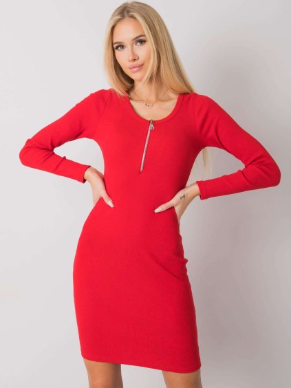 Červené priliehavé šaty so zipsom