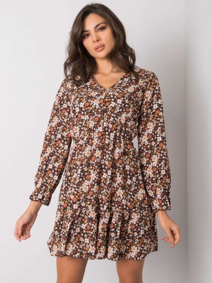 Hnedo-čierne kvetinové šaty s gombíkmi