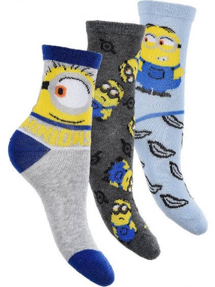 SET CHLAPČENSKÝCH PONOŽIEK MINIONS - SIVÁ/MODRÁ/ŽLTÁ