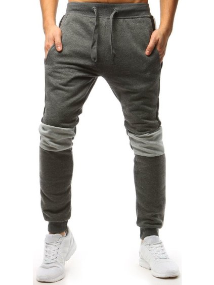 Tmavosivé pánske tepláky so svetlo šedým pruhom