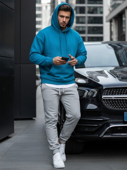 Modrá pánska mikina s kapucňou