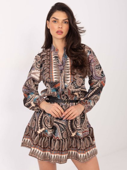 Hnedo-modré vzorované etno šaty Milah