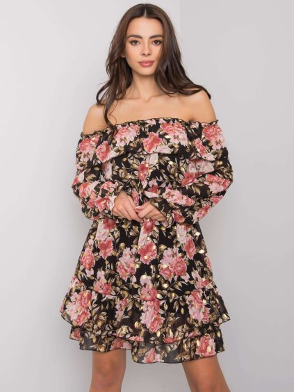 Čierno-ružové mini šaty s potlačou ruží