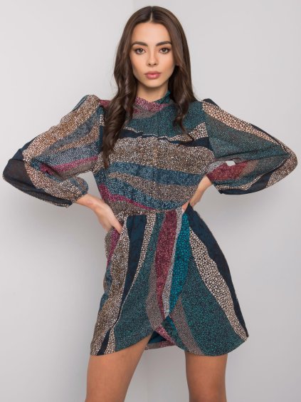 Tmavo modré vzorované mini šaty so stojačikom