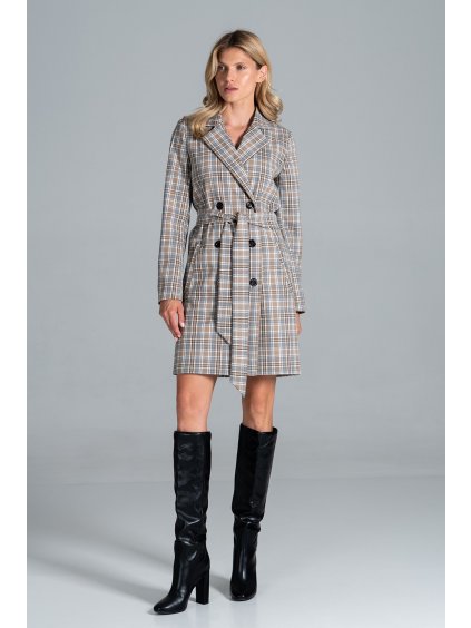 Šedý károvaný dvojradový kabát