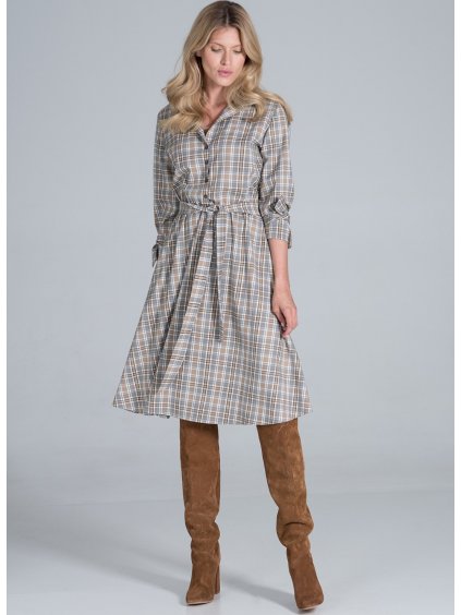 Šedé kárované košeľové šaty