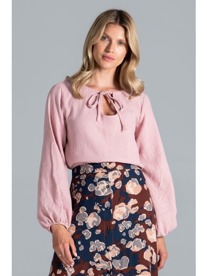 Ružová blúza s výstrihom na zaväzovanie