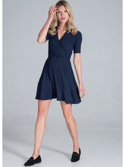 Tmavomodré mini šaty so zavinovacím výstrihom