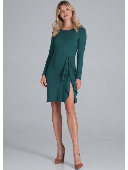Zelené mini šaty s ozdobným volánikom