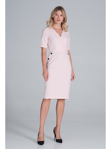 Svetlo ružové púzdrové midi šaty s gombíkmi
