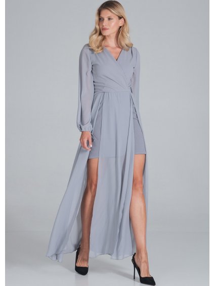 Sivé elegantné šaty so šifónom