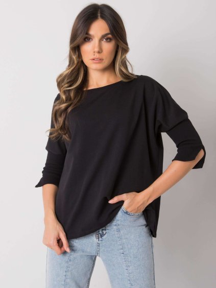 Čierne dámske oversize tričko s 3/4 rukávmi
