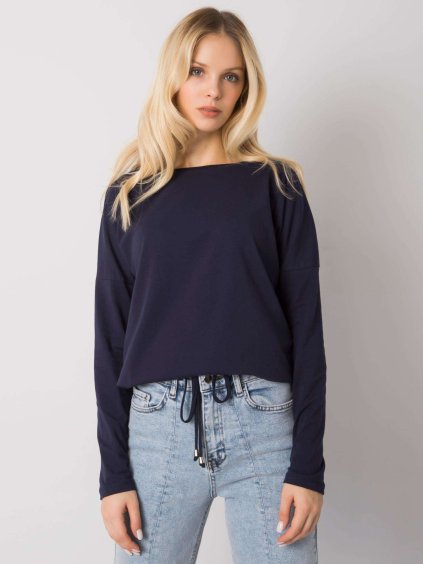 Tmavomodré dámske tričko so šnúrkou na stiahnutie