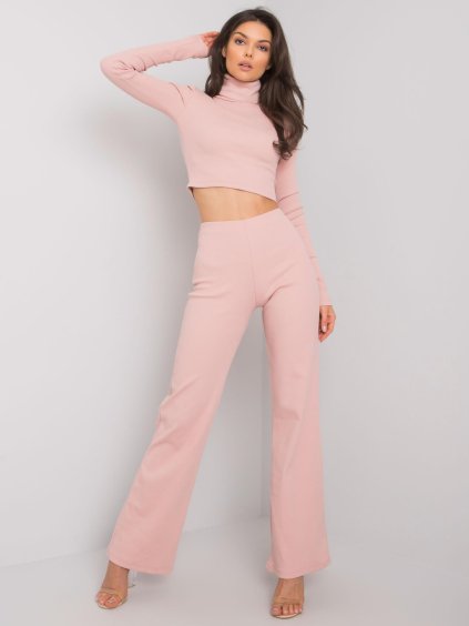 Svetloružový dámsky komplet so zvonovými nohavicami
