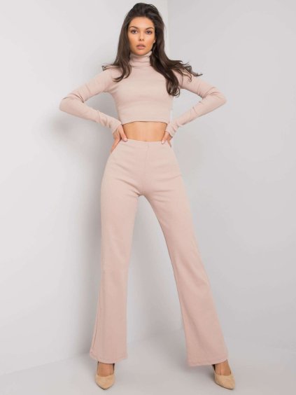 Béžový dámsky komplet so zvonovými nohavicami