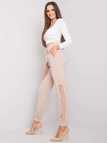 Béžové tepláky Susan s priesvitnou vsadkou