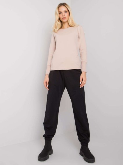 Čierno-béžový dámsky komplet trička a teplákov