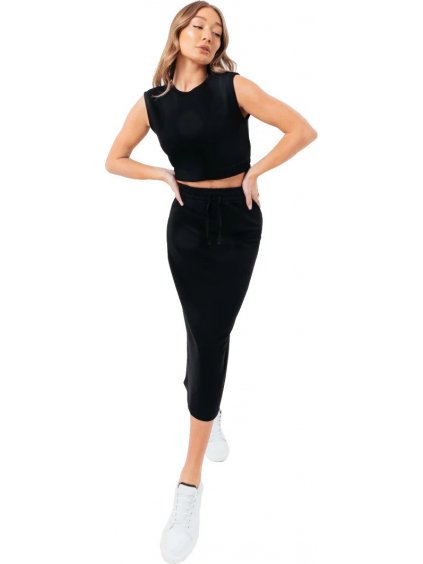 ČIERNA DÁMSKA SÚPRAVA SUKNE A TOPU JUSTHYPE SWEAT MIDI SKIRT LOUNGEWEAR SET