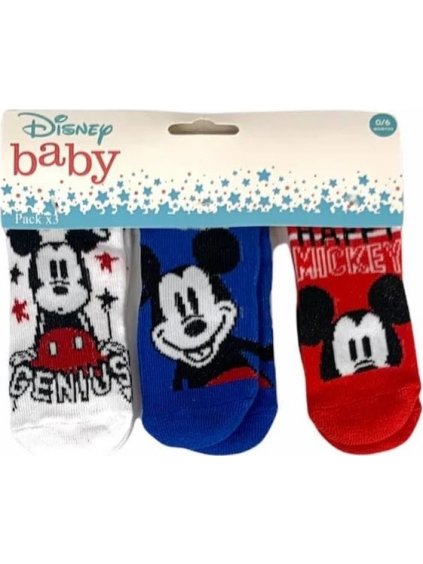 SET TROCH PÁROV PONOŽIEK MICKEY MOUSE - BIELA/MODRÁ/ČERVENÁ