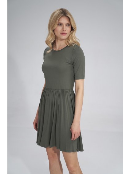 Khaki šaty s krátkymi rukávmi