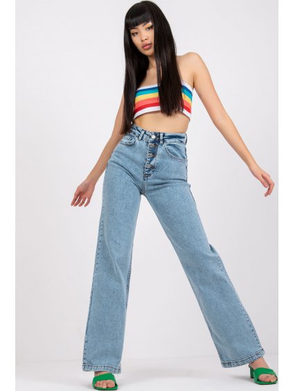 Modré dámske široké džínsy s vysokým pásom Sevilla