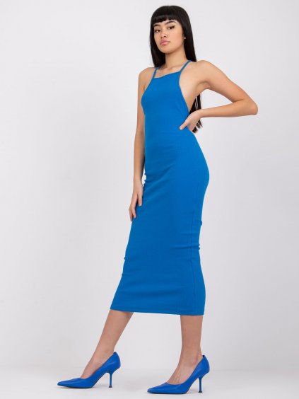 Modré rebrované šaty Kira na tenké ramienka