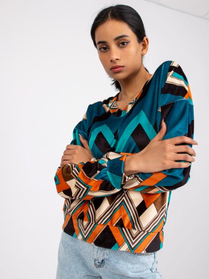 Modrо-oranžová velúrová blúzka Lea