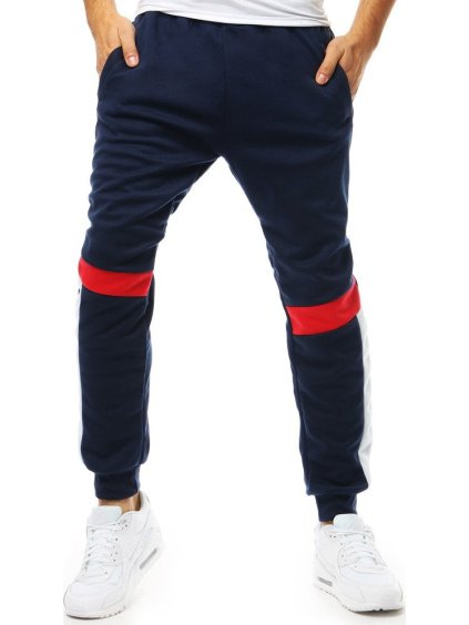 Modré tepláky s farebnými vsadkami