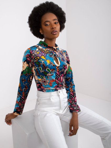 Modrá velúrová blúzka Bologna so vzormi